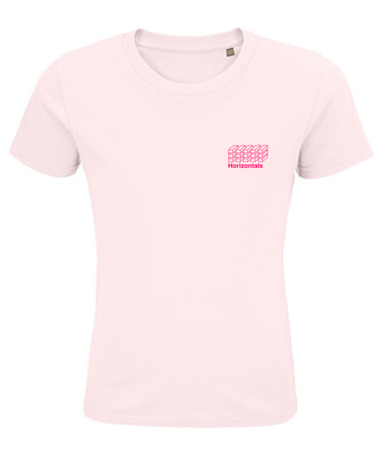 Lyserød T-shirt i økologisk bomuld – Core Logo | Kids Horizontals