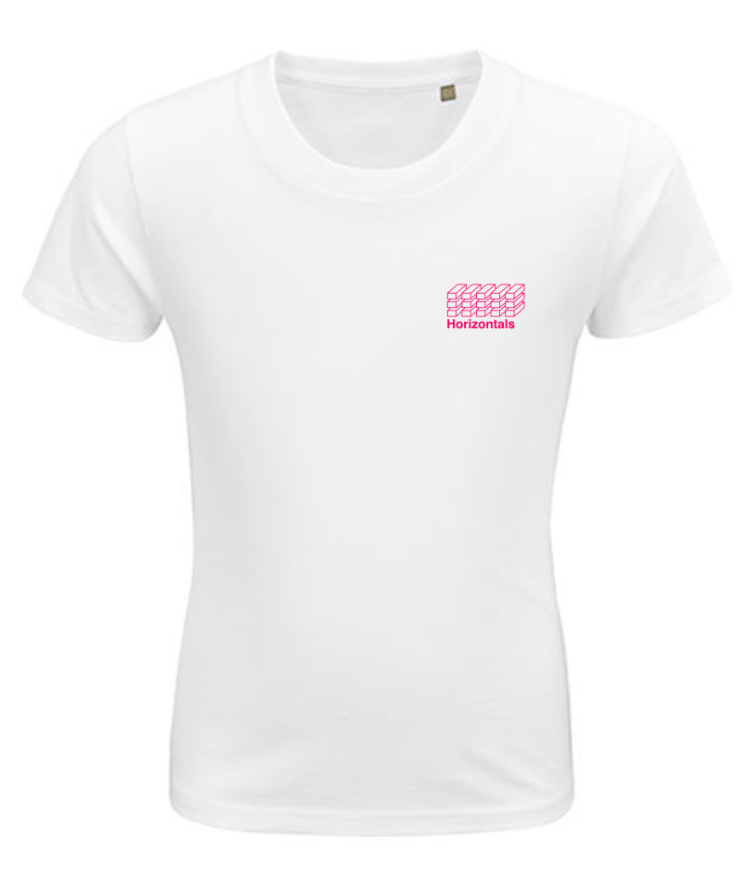 Hvid T-shirt i økologisk bomuld – Core Logo | Kids Horizontals