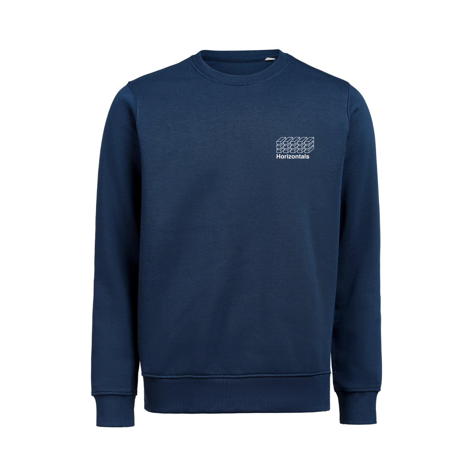 Navy blå sweatshirt i økologisk bomuld til dame og herre med minimalistisk logo design – høj kvalitet og god pasform