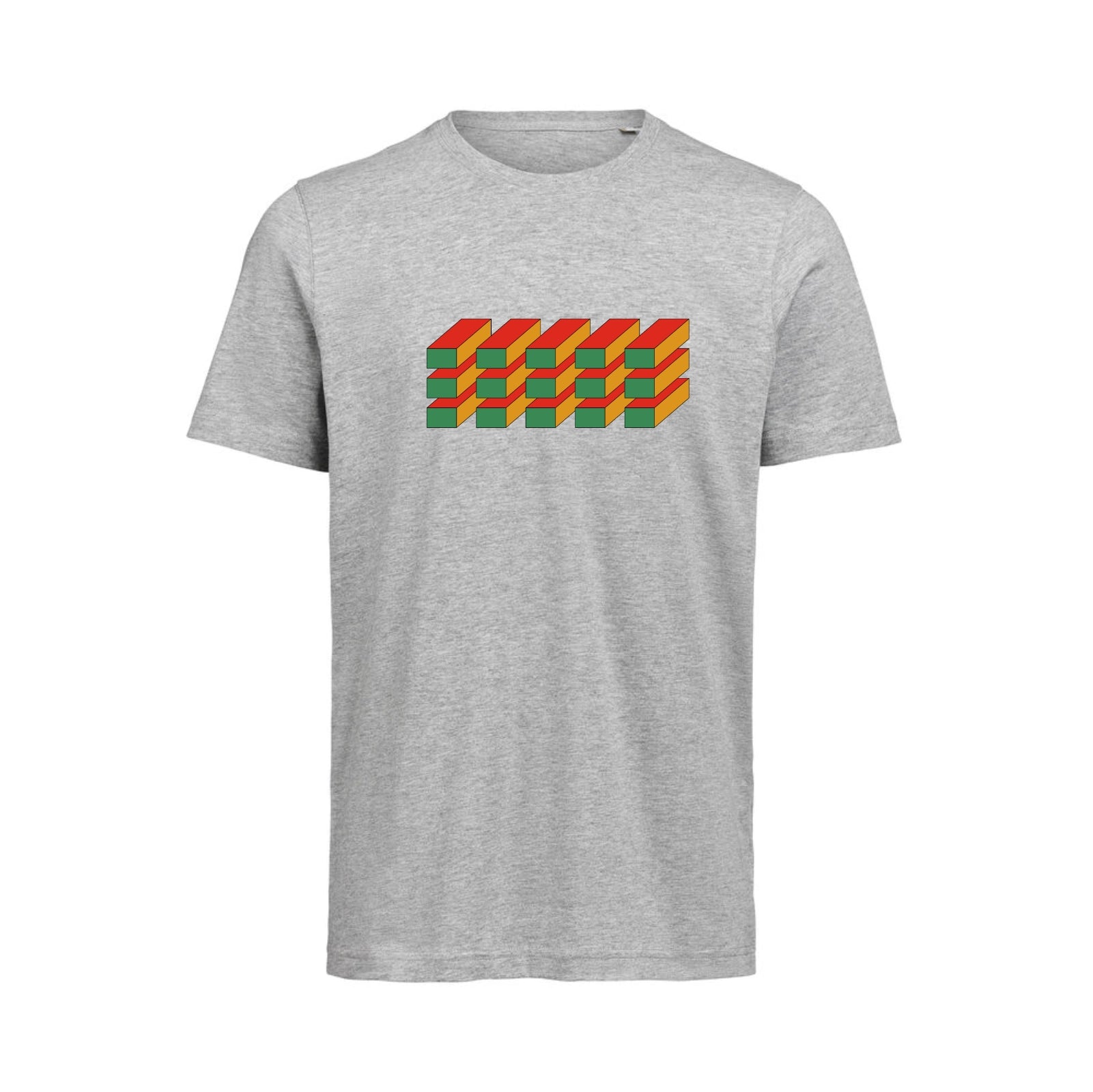 Grå t-shirt i økologisk bomuld til dame og herre med grafisk design – høj kvalitet og god pasform