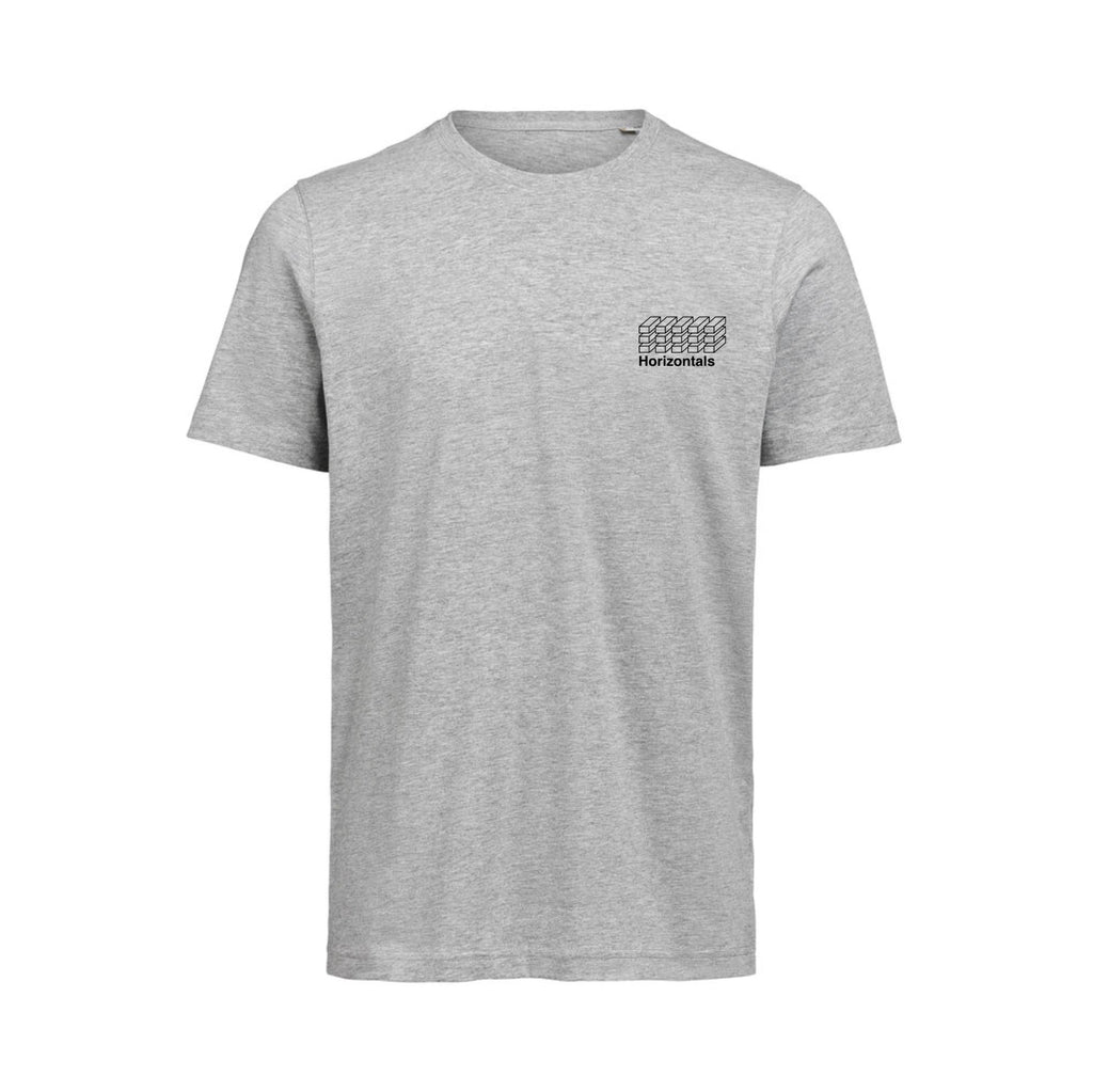 Grå t-shirt i 100% økologisk bomuld til dame og herre med minimalistisk logo design – høj kvalitet og god pasform