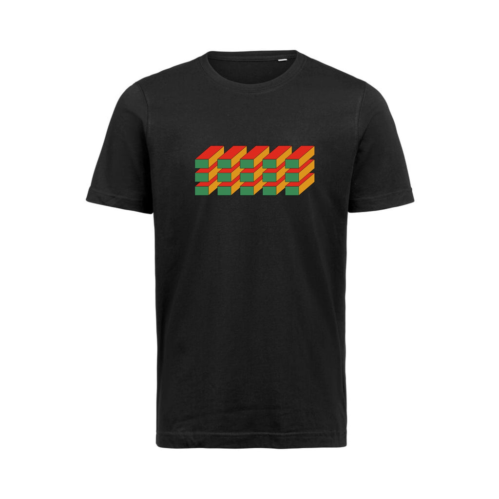 Sort t-shirt i økologisk bomuld til dame og herre med grafisk design – høj kvalitet og god pasform
