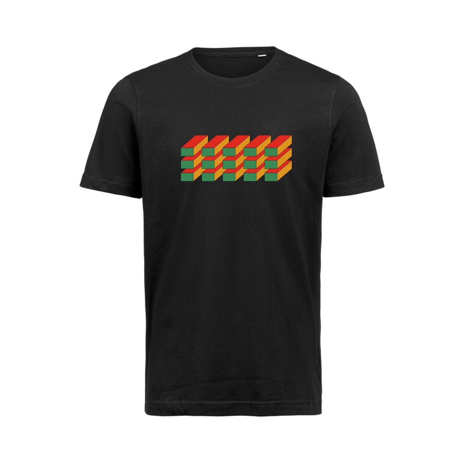 Sort t-shirt i økologisk bomuld til dame og herre med grafisk design – høj kvalitet og god pasform