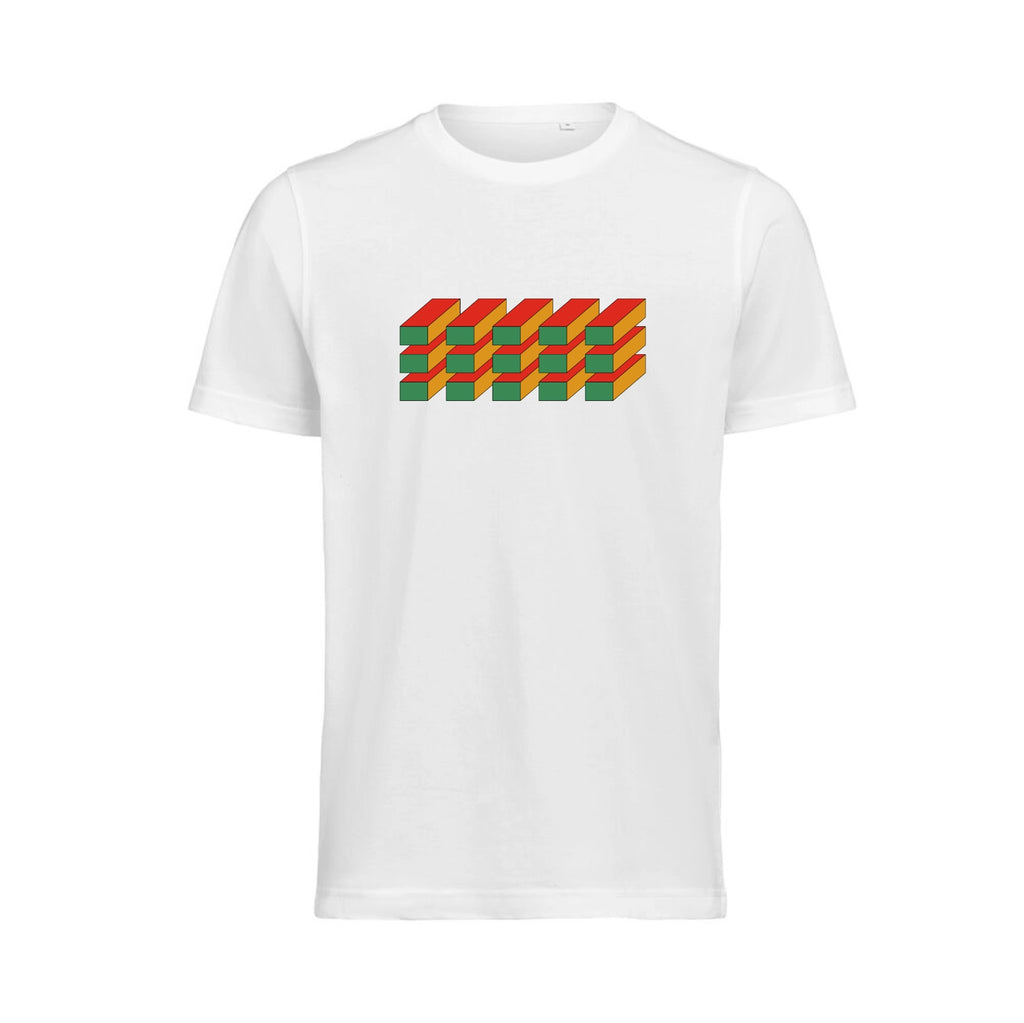 Hvid t-shirt i økologisk bomuld til dame og herre med grafisk design – høj kvalitet og god pasform
