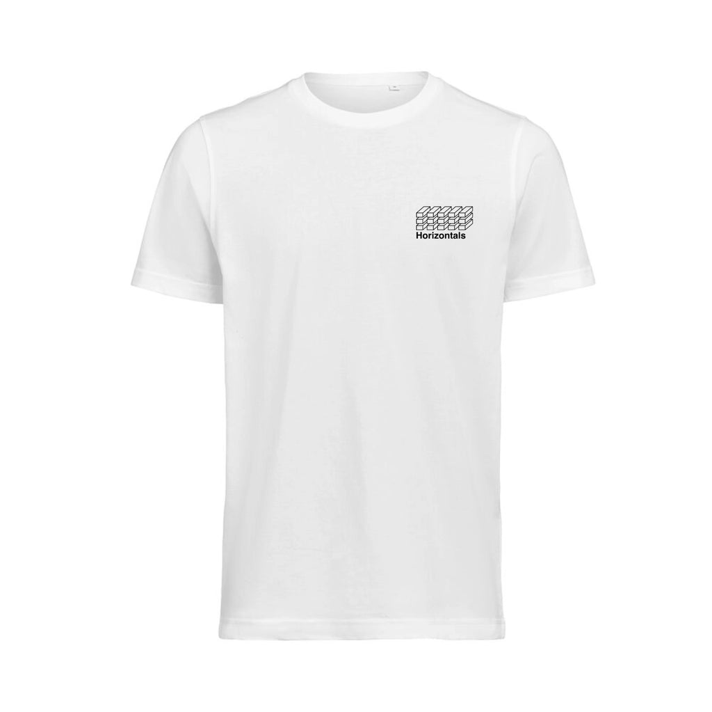 Hvid t-shirt i 100% økologisk bomuld til dame og herre med minimalistisk logo design – høj kvalitet og god pasform