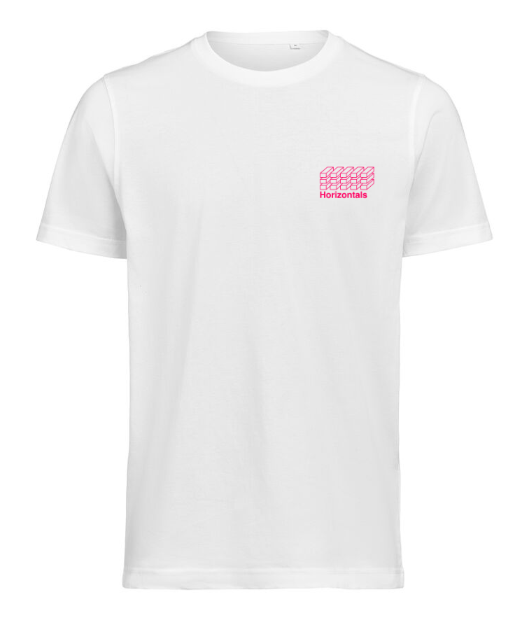Hvid T-shirt i økologisk bomuld – Minimalistisk logo | Horizontals
